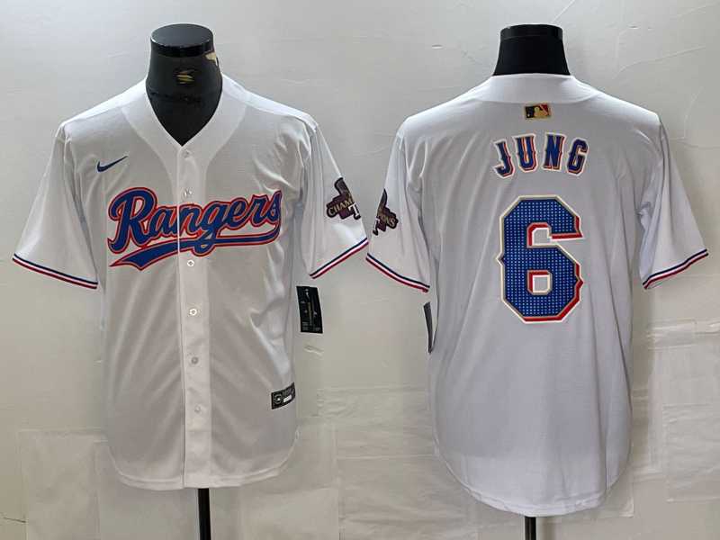 Mens Texas Rangers #6 Josh Jung White 2023 World Series Champions Cool Base Jersey